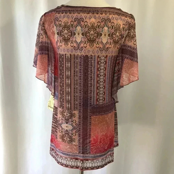 One World Mulit Color Boho Short Sleeve Shirt M - Picture 5 of 8